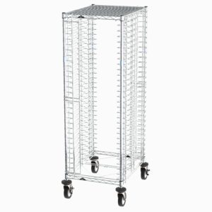 The Metro CBNTC30M Front-Load PCB Handling Cart is a tall, mobile metal wire shelving unit with multiple horizontal support rods, open on all sides for better visibility and airflow, designed for efficient storage and organization in any space.