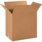 An MH-USA 20 x 12 x 20 corrugated box with outward flaps is upright against a white background. This sturdy, open box is perfect for packaging or moving and comes in bundles of 20.