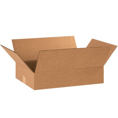 20124.jpg The MH-USA 20 x 12 x 4 Flat Corrugated Box, designed for bulk use with 25 per bundle, sits open with flaps folded outward and is viewed from a slight angle against a plain white backdrop.