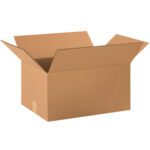 The MH-USA 20 x 14 x 10 corrugated boxes, sold in bundles of 20, are showcased on a white background with their flaps extended, emphasizing their ideal dimensions for versatile storage or shipping purposes.
