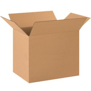 An open MH-USA 20 x 14 x 16 corrugated box from the bundle of 20 is displayed on a white background, with its flaps extended outward, showcasing its spacious interior for versatile storage.