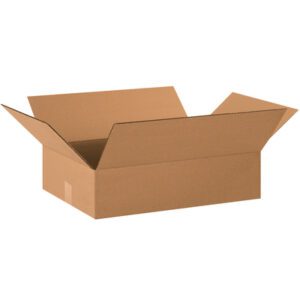 A plain cardboard box with flaps extended outward, set against a white background. The MH-USA 20 x 14 x 4 Flat Corrugated Boxes (25/Bundle) are perfect for all your packing needs.