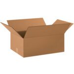 An open, empty MH-USA 20 x 14 x 8 corrugated box with outward flaps is set against a plain white background.