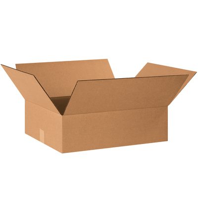 20156.jpg A brown MH-USA 20 x 15 x 6 flat corrugated box with open flaps stands on a white background. This empty box is typical for shipping or storage and comes in bundles of 25.