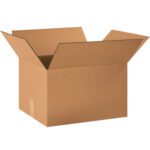 The MH-USA 20 x 16 x 12 corrugated boxes, medium-sized and brown, are ideal for packing and shipping. This bundle of 25 ensures youre always prepared for any move or mail-out, with an open box displayed against a white background, showcasing flaps raised.