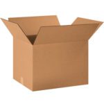 An MH-USA 20 x 16 x 14 corrugated box is displayed against a white background, flaps open to show its roomy interior, ideal for versatile storage.