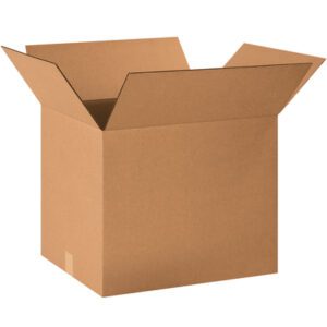 An open, empty MH-USA 20 x 16 x 16 Corrugated Box with flaps extended outward against a white background highlights its spacious design.