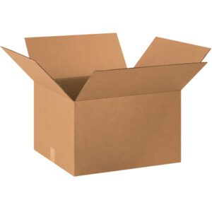 An open, empty MH-USA 20 x 18 x 12 corrugated box with raised flaps sits on a white background, highlighting its plain brown texture and sturdy rectangular design. Sold in bundles of ten for versatile packaging needs.