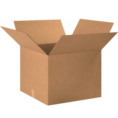 202015RP12.jpg The MH-USA 20 x 20 x 15 corrugated box from a practical 12-pack is displayed open with flaps extended, photographed at an angle on a plain white background.