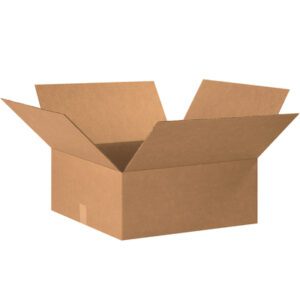 An open MH-USA 20 x 20 x 7 flat corrugated box with flaps slightly spread stands against a white background. This empty box is part of a versatile 15-piece MH-USA bundle, perfect for various packaging needs.