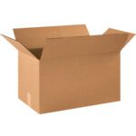 The MH-USA 21 x 12 x 12 Corrugated Boxes (20/Bundle) are displayed with open flaps on a white background.