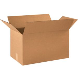 The MH-USA 21 x 12 x 12 Corrugated Boxes (20/Bundle) are displayed with open flaps on a white background.