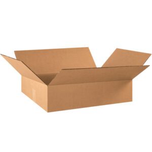 An MH-USA corrugated box 21 3/8 x 15 5/8 x 6 3/8 inches, with outward flaps, is displayed on a plain white background.