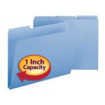 The Smead Pressboard File Folder in blue has a 1 expansion and a 1/3-cut tab for letter-size documents. Its wide design is perfect for storage, with convenient packaging of 25 per box (21530).