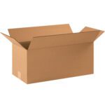 A MH-USA 22 x 10 x 10 corrugated box with its four open flaps displays an empty interior, set against a plain white background, emphasizing its simplicity and versatility.