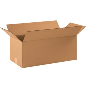 An open MH-USA 22 x 10 x 9 corrugated box with outward flaps is shown on a white background. This durable, empty brown box is ideal for shipping or storage, ensuring reliability in each bundle of 20.
