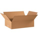 The MH-USA 22 x 12 x 6 flat corrugated box, flaps extended outward, rests on a plain white background.