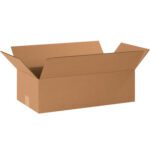 A slightly open brown cardboard box with raised flaps on a white background effectively illustrates the MH-USA 22 x 12 x 8 Corrugated Boxes (25/Bundle).