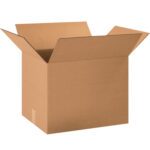 A plain brown cardboard box, similar to the MH-USA 22 x 15 x 15 Corrugated Boxes (20/Bundle), is open with flaps folded outward. Set against a white background, it highlights the simplicity and practicality of these boxes.