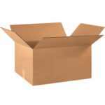 An open brown cardboard box from the MH-USA 22 x 16 x 10 Corrugated Boxes (20/Bundle) set is displayed against a plain white background.