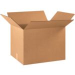 An open MH-USA 22 x 16 x 16 corrugated box with extended flaps sits against a plain white background, highlighting its sturdy design. Available in bundles of 15, this brown box is ideal for various packaging needs.