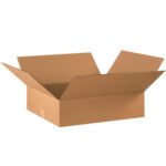 A 22 x 18 x 6 MH-USA flat corrugated box from a 20-pack bundle, made of sturdy brown cardboard with flaps extended, is displayed upright against a white background, ready for packing or storage.