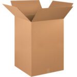 An MH-USA 22 x 22 x 30 corrugated box from the 10/Bundle set stands open with its flaps spread outward against a plain white background, showcasing robust simplicity.