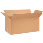 A large open MH-USA 24 x 10 x 12 corrugated box with outward flaps, from a bundle of 25, is plain brown and empty against a white background.