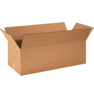 Displayed against a white background, this open brown cardboard box with its flaps up is an empty rectangular MH-USA 24 x 10 x 8 long corrugated box, ideal for shipping or storage.