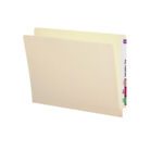 The Smead End Tab File Folder with Antimicrobial Protection, model 24113, in manila features a reinforced straight-cut tab and vertical label on the right for easy identification of multicolored letters.