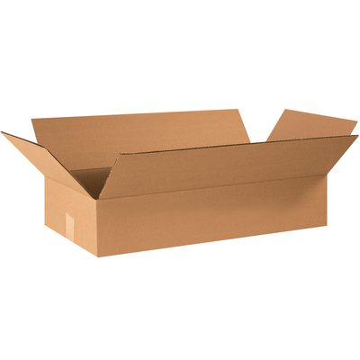 24124.jpg An MH-USA 24 x 12 x 4 flat corrugated box with flaps extended outward, empty and against a white background that highlights its natural brown color. Sold in bundles of 25.