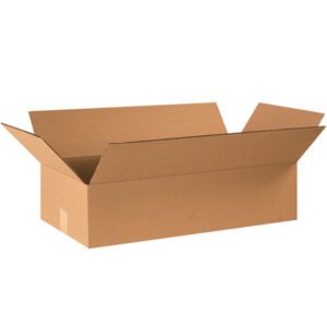 An empty MH-USA 24 x 12 x 6 Flat Corrugated Box from a 20-pack bundle displays outward-extended flaps against a plain white background.