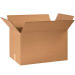 An empty MH-USA 24 x 15 x 15 open brown corrugated box with extended flaps rests on a plain white background, showcasing its versatile use. Available in convenient bundles of 20.