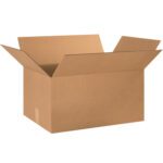 A plain brown cardboard box with open flaps on a white background. This MH-USA 24 x 16 x 12 corrugated box, sold in bundles of 10, is ideal for all your packaging needs.