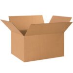 A bundle of MH-USA 24 x 17 x 12 Corrugated Boxes (15/Bundle) features an open brown cardboard box with outward-pointing flaps on a clean white background.