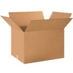 An open MH-USA 24 x 17 x 15 corrugated box from the 15/bundle pack is positioned against a plain background with its flaps partly folded outward.