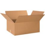 A sturdy open MH-USA 24 x 18 x 10 corrugated box with brown flaps spread outward, isolated on a white background (10/Bundle).