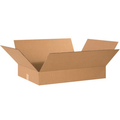 24184.jpg The MH-USA 24 x 18 x 4 Flat Corrugated Box, part of a 20/Bundle set, stands open with its flaps extended against a white background, revealing an empty but sturdily designed interior.