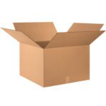 An MH-USA 24 x 24 x 16 corrugated box from a 10-piece bundle sits open with extended flaps against a plain white background.