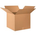 The MH-USA 24 x 24 x 20 corrugated box, part of a bundle of 10, sits empty against a plain white background with flaps spread outward, ready for use. Perfect for shipping needs, this durable box awaits its contents.