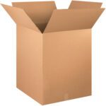 An open, empty MH-USA 24 x 24 x 28 corrugated box from the 10/Bundle stands upright against a white background, ready for packing or storage.