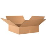 An open MH-USA 24 x 24 x 7 flat corrugated box with outward-flapped design set against a plain white background, highlighting its durable brown cardboard construction. Sold in bundles of ten.