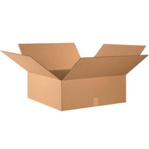 An empty MH-USA 24 x 24 x 9 corrugated cardboard box with extended flaps is pictured against a plain white background.