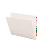 An ivory Smead End Tab File Folder with straight-cut tabs from product 24506 displays FEB, Abraham Gregory, and the letters A, C, and K on vertical strips.