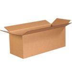 An open MH-USA 24 x 9 x 9 corrugated box with outward flaps is displayed against a plain background, showcasing its brown color and rectangular shape. This bundle of 25 boxes meets your shipping demands.