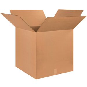 The MH-USA 25 x 25 x 25 Corrugated Boxes are medium-sized, brown, and perfect for packing or shipping. Displayed open with flaps outspread on a white background, they come in convenient bundles of 10.