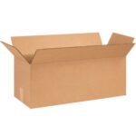 An open MH-USA 26 x 10 x 10 long corrugated box with flaps outward sits empty against a plain background, highlighting its simple brown texture. Part of the MH-USA 25/Bundle set.