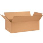 An open brown cardboard box with extended flaps sits empty against a white background, showcasing the strength and reliability of MH-USA 26 x 13 x 8 Corrugated Boxes (20/Bundle).