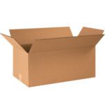 An MH-USA 26 x 14 x 12 corrugated box, ideal for shipping and storage, sits open with flaps extended on a white background. This empty brown cardboard box is commonly bundled in sets of 20 for convenience.