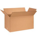 An open MH-USA 26 x 14 x 14 corrugated box with outward flaps is displayed on a white background. Made from brown cardboard ideal for shipping or storage, each box is empty and sold in bundles of ten.